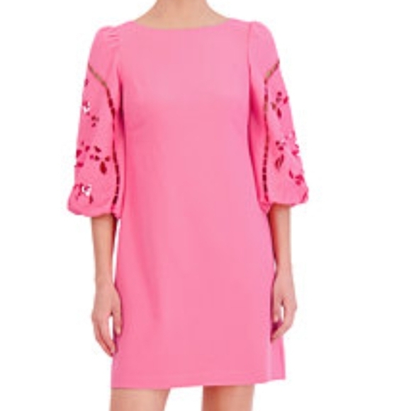 Vince Camuto Dresses & Skirts - NWT Vince Camuto Pink Embroidered Puff Sleeve Shift Dress Size 0
